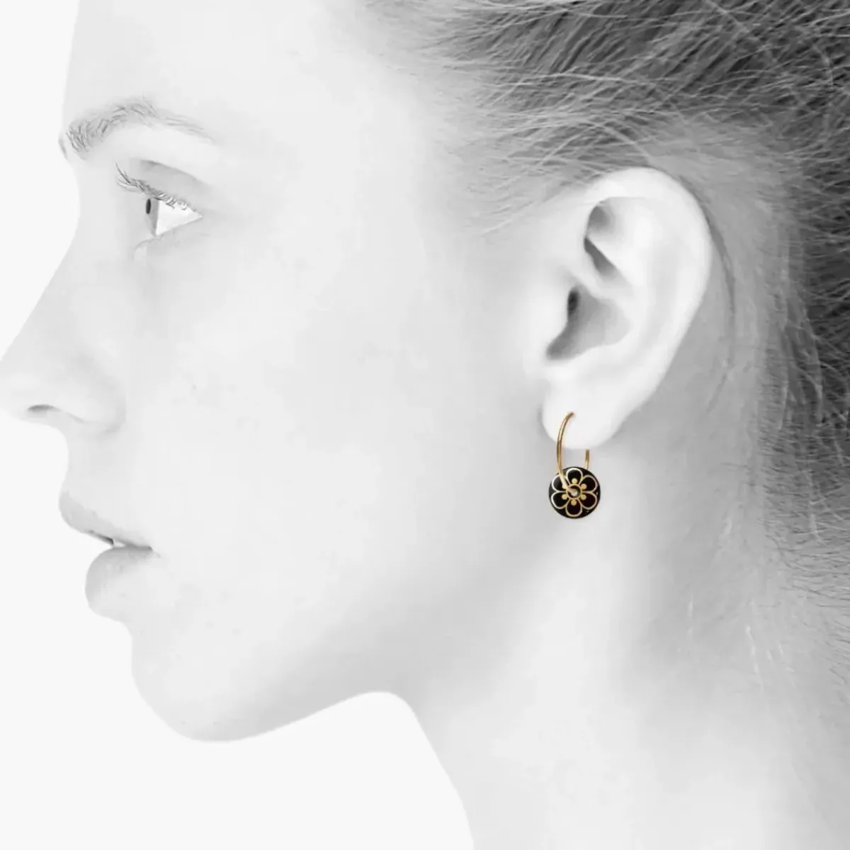 Danefæ Schmuck>Scherning Flora Oreringe Black/Guldbelagt