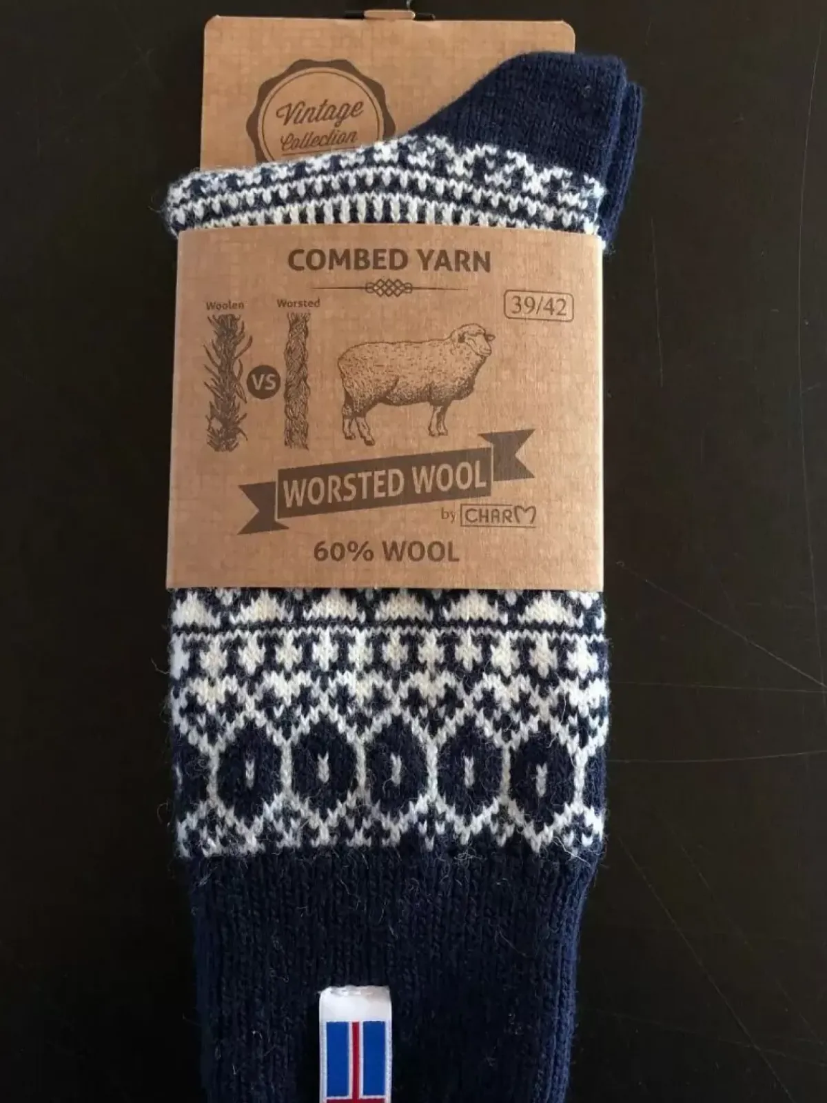Danefæ Socken Und Strümpfe>Woolwear Ragsok M/Islandsk Flag Navy Nr.24