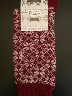 Danefæ Socken Und Strümpfe>Woolwear Uldsokker M/Snefnug Bordeaux/White Aop Nr.39
