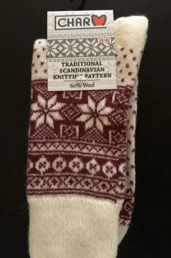 Danefæ Socken Und Strümpfe>Woolwear Uldsokker M/Snefnug White/Bordeaux Nr.37